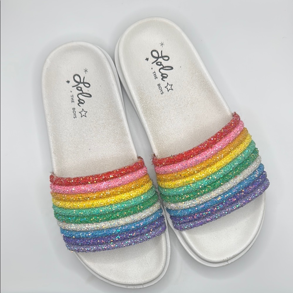 Lola and the Boys Rainbow Glitter Slides Size EU 32 / US 1